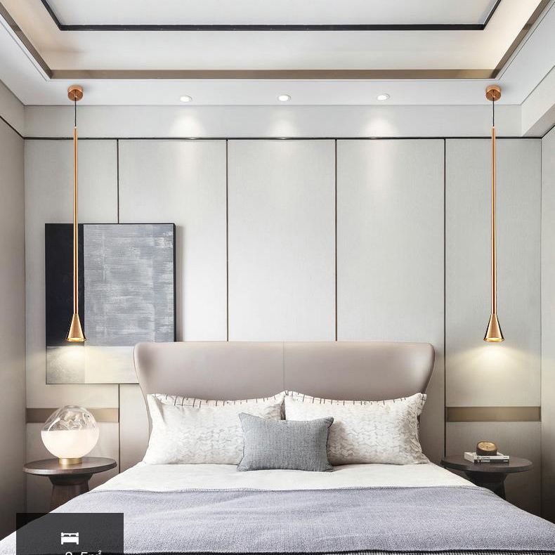 Postmodern Minimalist Conical Pendant Lamp Metallic Kitchen Bar LED Suspension Light