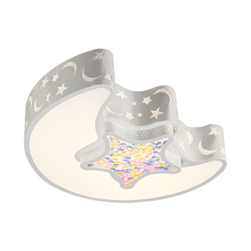 Moon and Star Ceiling Mounted Fixture Contemporary Acrylic White/Pink/Blue LED Flush Pendant Light for Bedroom