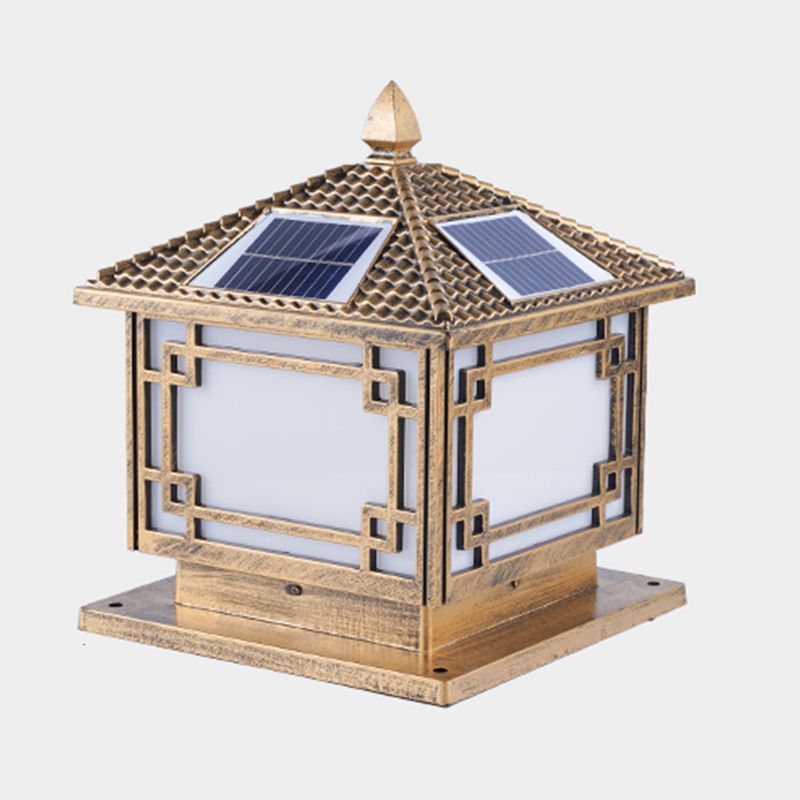 Square Shape Solar Pillar Lamp Contemporary Metal Outdoor Waterproof Light