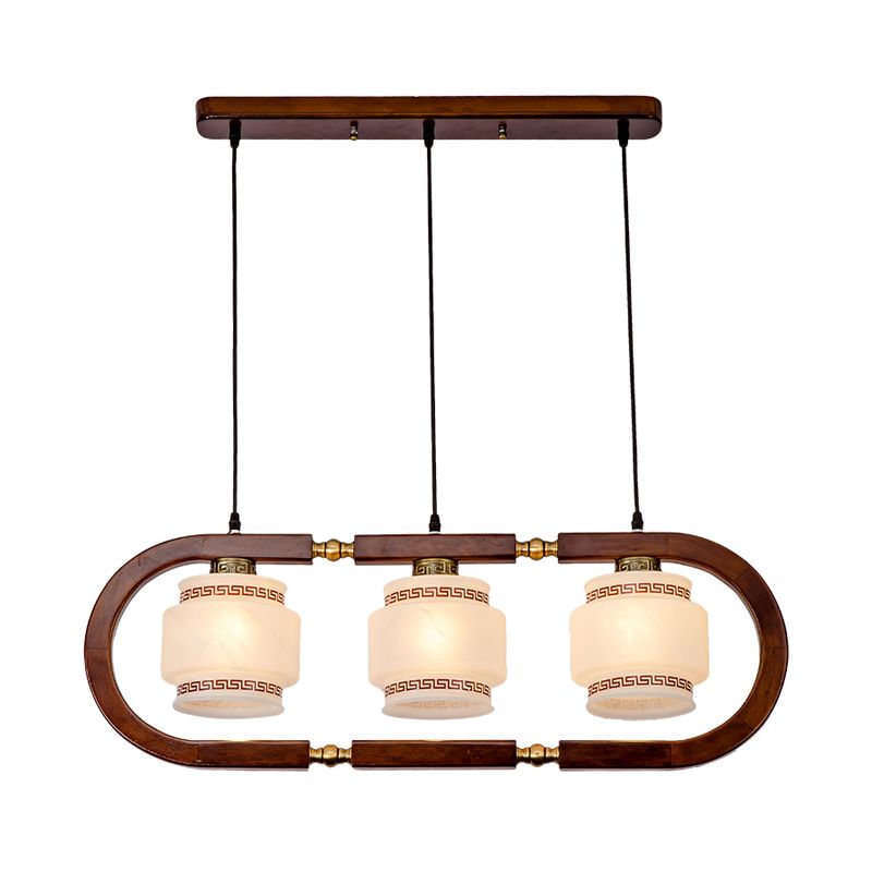 Modern Style Cylindrical Shape Island Lights White Glass Pendant Lights in Brown