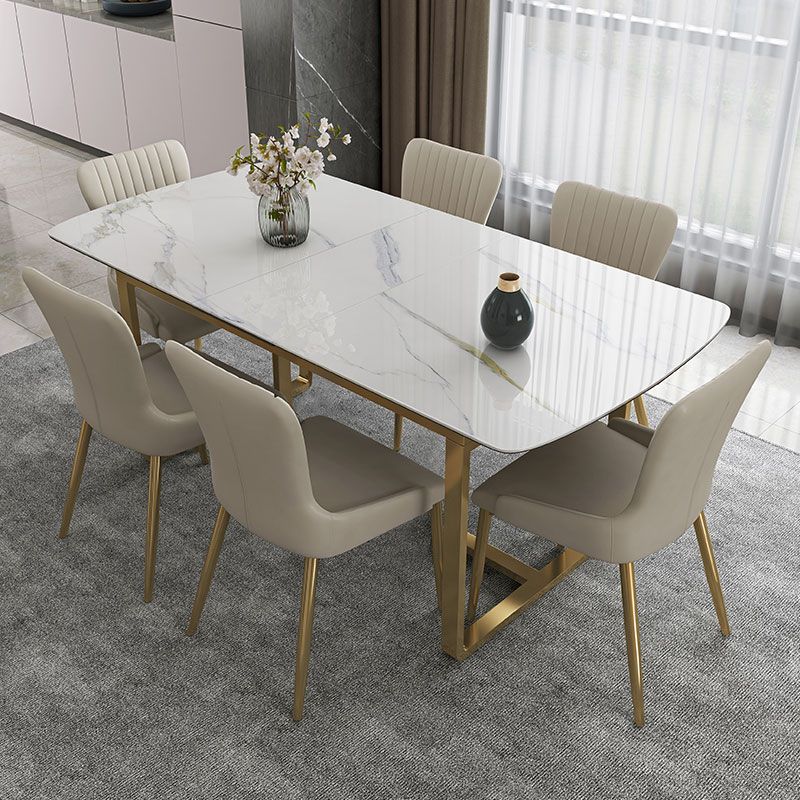Glam 1/4/5/7 Pieces Dining Table Set with White Sintered Stone Top Scalable Dinette Set
