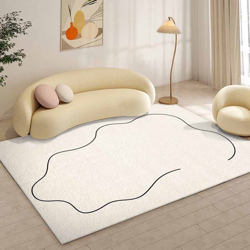 Beige Minimalist Carpet Polyester Line Carpet Washable Area Carpet for Living Room