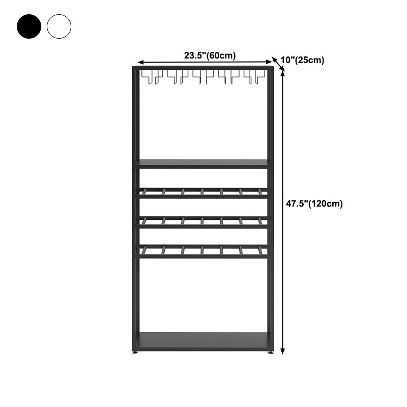 Floor Metal Wine Bottle & Glass Rack Industrial Wine Rack in Black/White