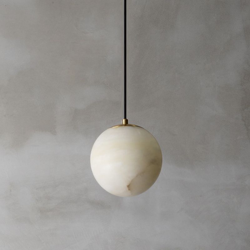 Shaded Bedroom Suspension Pendant Light Stone Modern Style Hanging Light Fixture in White