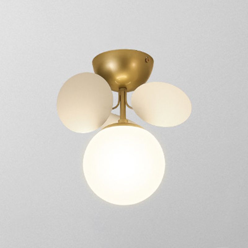 Flower Branch Metal Semi Flush Ceiling Light in Modern Simplicity Sputnik Indoor Flush Mount with Circular Opal Glass Shade