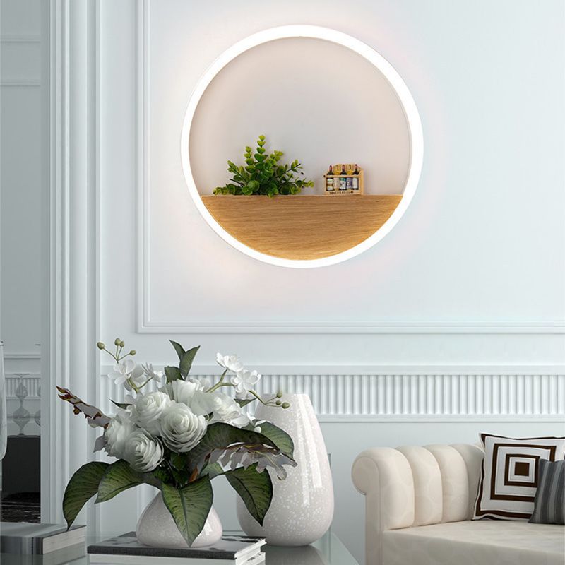 1 Light Round Wall Mounted Lamps Modern Style Wood Wall Sconce (Decoration Not Included)