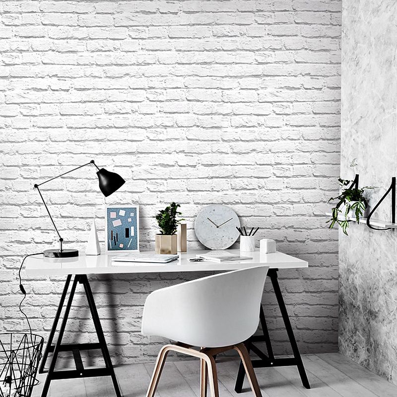 White Painted Brick Wallpaper Roll Moisture Resistant Rustic Dorm Room Wall Decor