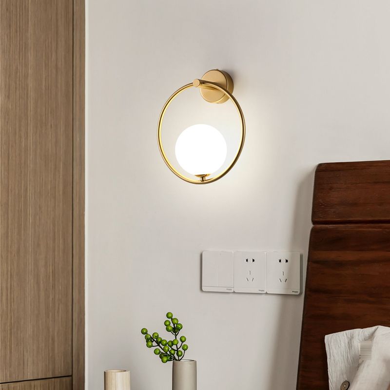 Modern Metal Wall Sconce Ball Shape Wall Light with Glass Shade for Bedroom in White