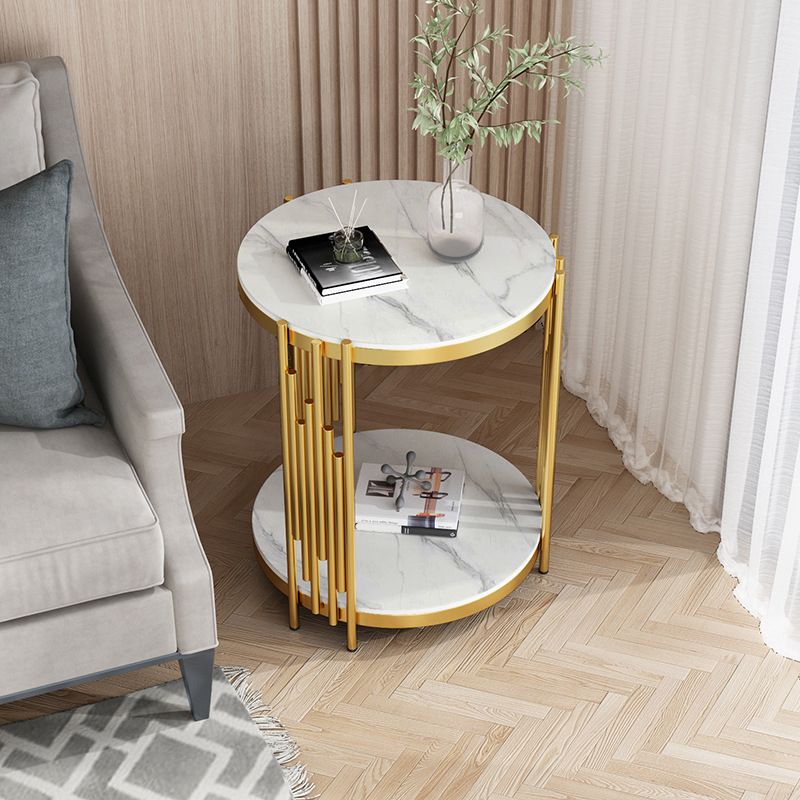 21.65" Tall Round Slate Top Side Table Iron Frame End Table with Shelf