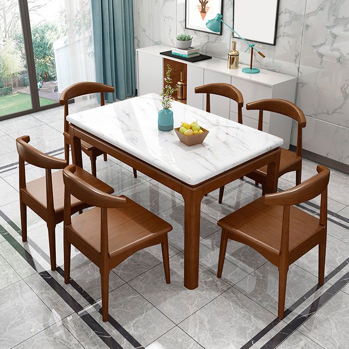 Mesa de comedor de mármol de estilo tradicional con mesa de forma rectangular blanco para uso en el hogar