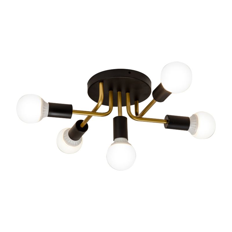 Braccia curve moderne semi -filo del supporto per soffitto metallo a 5 luci per sala da pranzo a soffitto a soffitto in nero/oro