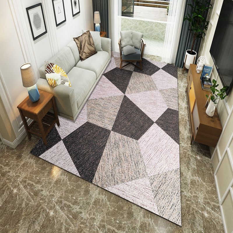 Modernist Geometric Block Rug Multicolor Synthetics Rug Stain Resistant Washable Non-Slip Rug for Family Room