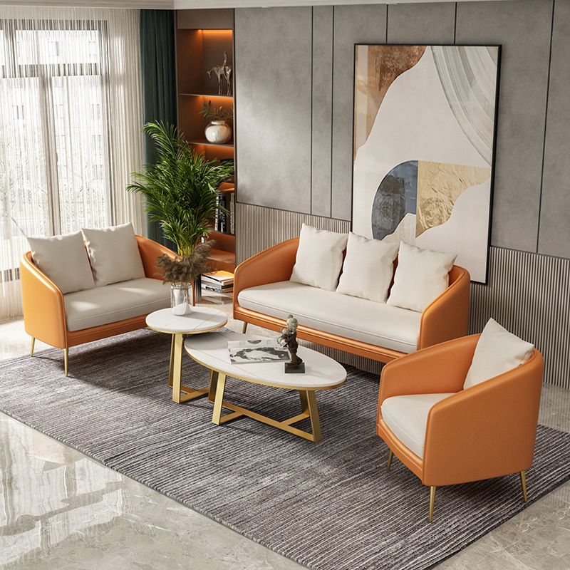 Contemporary Sloped Arm Standard Sofa Tight Back Leather/Velvet Sofa
