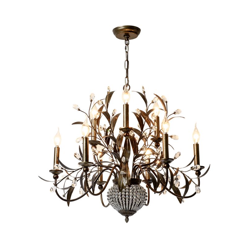9 Bulbs Branch Ceiling Chandelier Contemporary Metal Suspended Lighting Fixture in Antique Brass