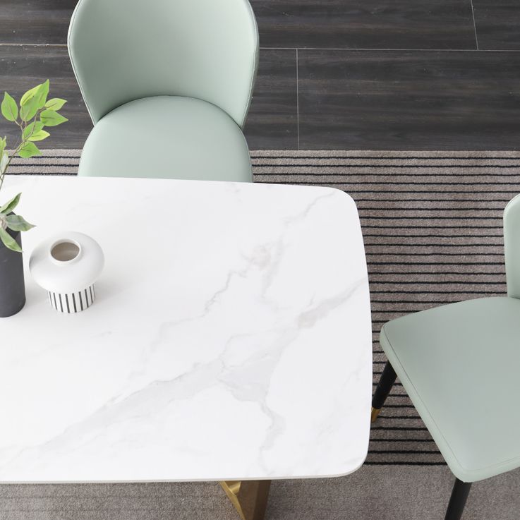 Luxury Sintered Stone Dining Table Rectangle Table with Metal Trestle Base