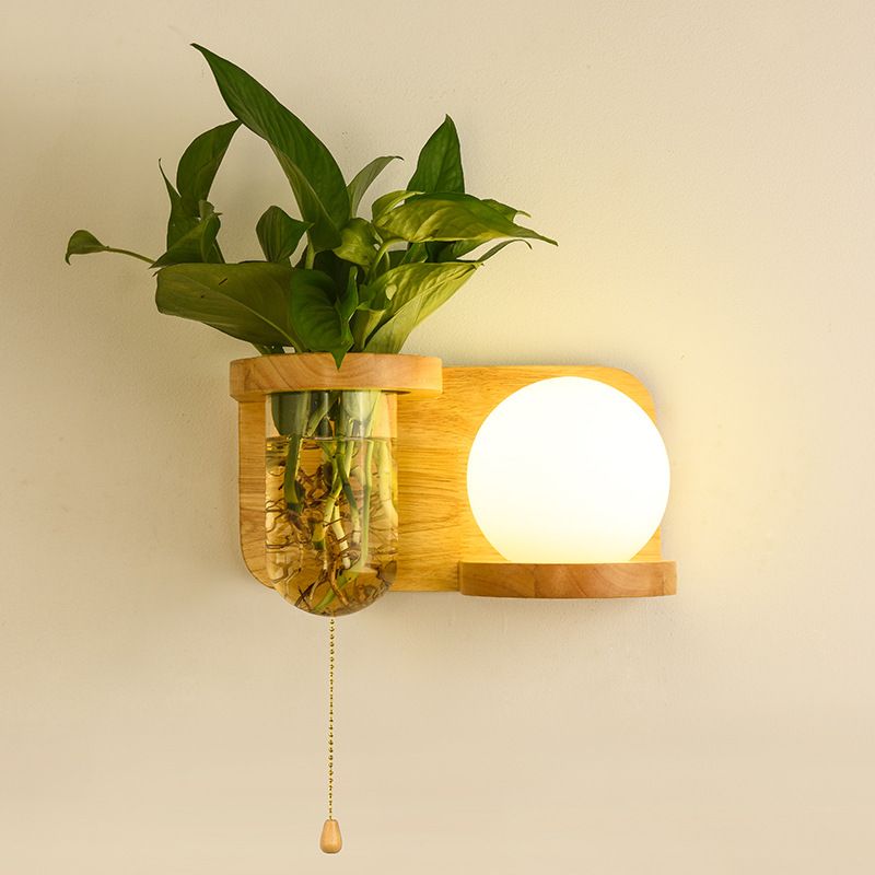 Nordische moderne Wandmontage helles Holz 1-Licht-Wandlampen für Schlafzimmer, Schiffe ohne Pflanzen