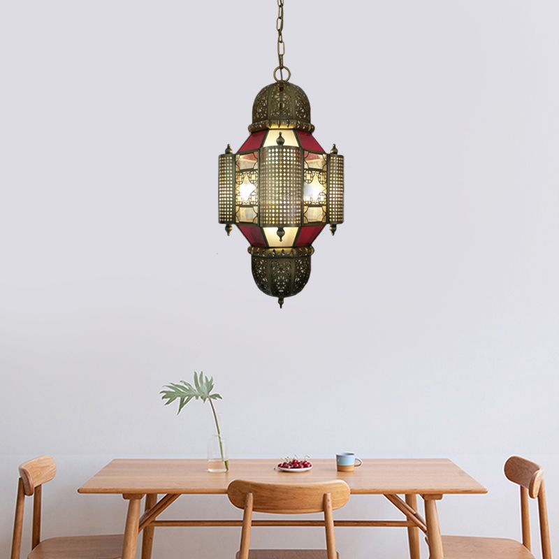 Arabian Lantern Pendant Lighting 3 Heads Metal Chandelier Light Fixture in Brass for Restaurant