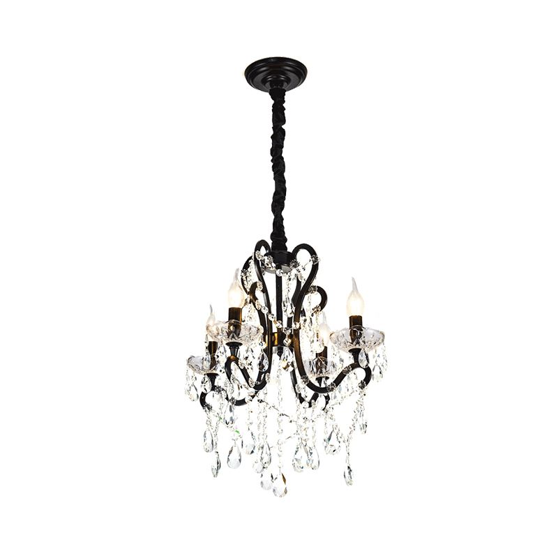 4/5 Lights Crystal Stands Chandelier Light Modern Black Bedroom Swag Hanging Ceiling Fixture