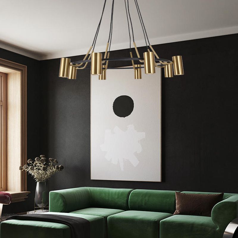 Goldhanglampe Postmoderne Zylinderform Metall Kronleuchter Anhänger Licht