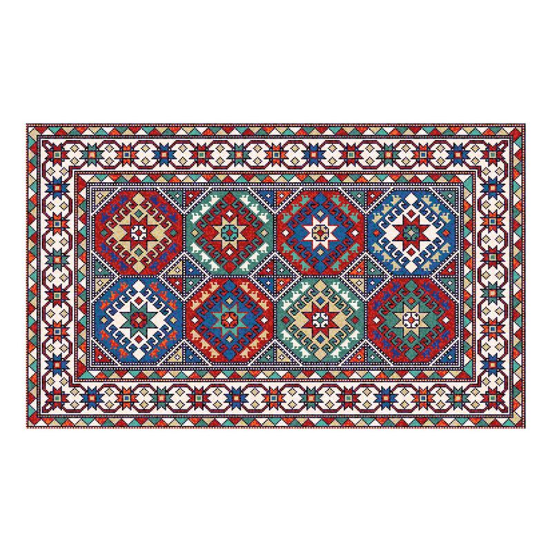 Wine Red Graphic Rug Polyester Retro Area Rug Stain Resistant Rug for Living Room