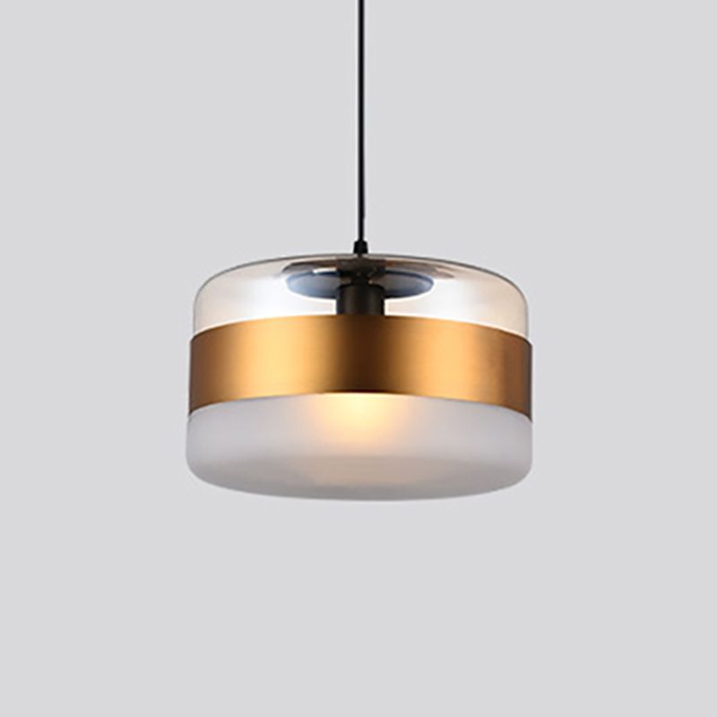Gouden cilindrisch hangend plafondlicht minimalistisch stijl glazen plafond hanglampje