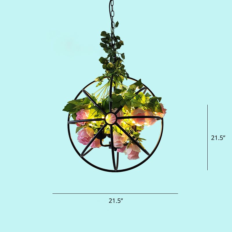 Artificial Plant Restaurant Chandelier Industrial Style Metal Suspension Lighting