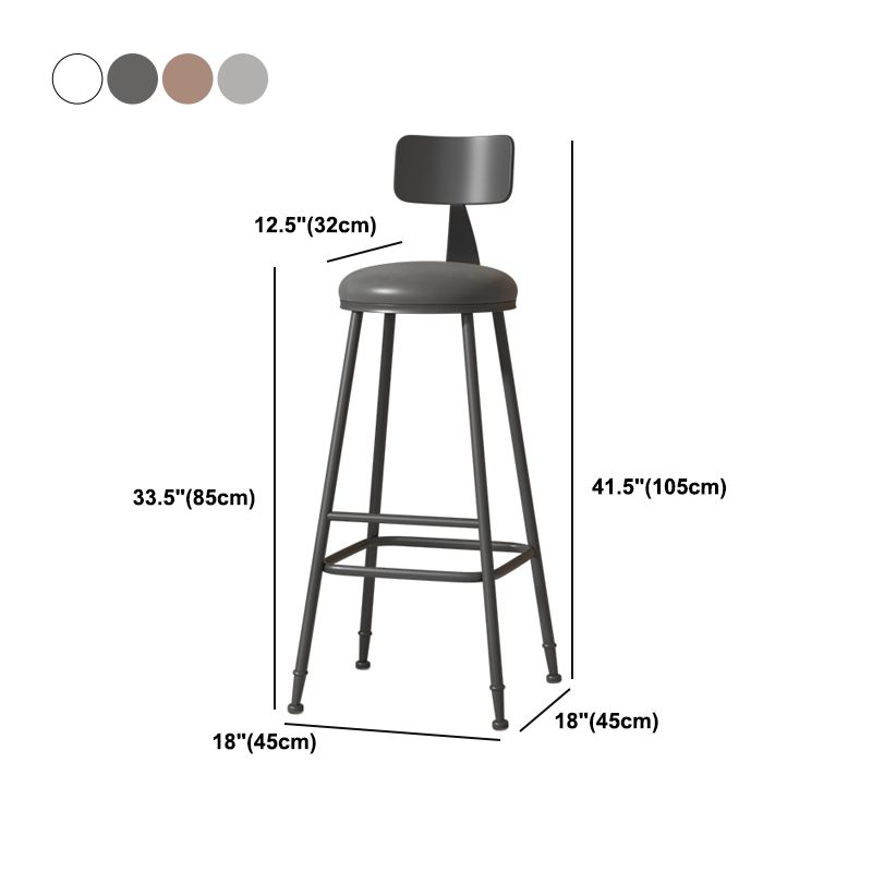 Modern Armless Backrest Counter Stool Iron Cafe Bar Stool with Leather Cushion