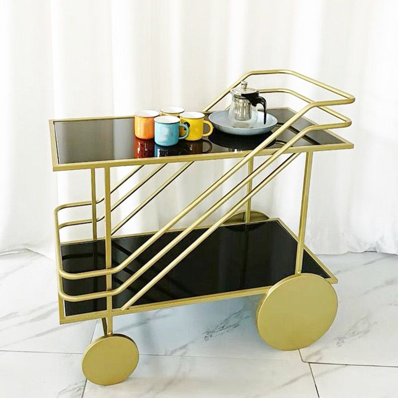 Modern Rectangular Glass Prep Table Home Dining Prep Table with Wheels