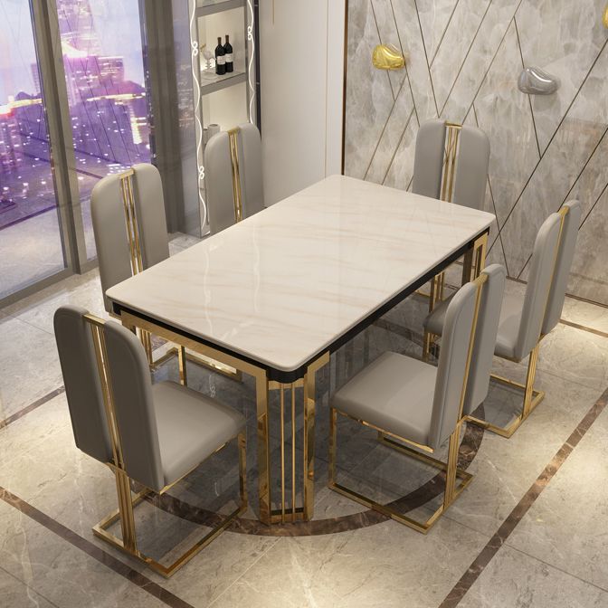 Rectangle Metal Base Table Glam Style Dining Table with 4 Legs