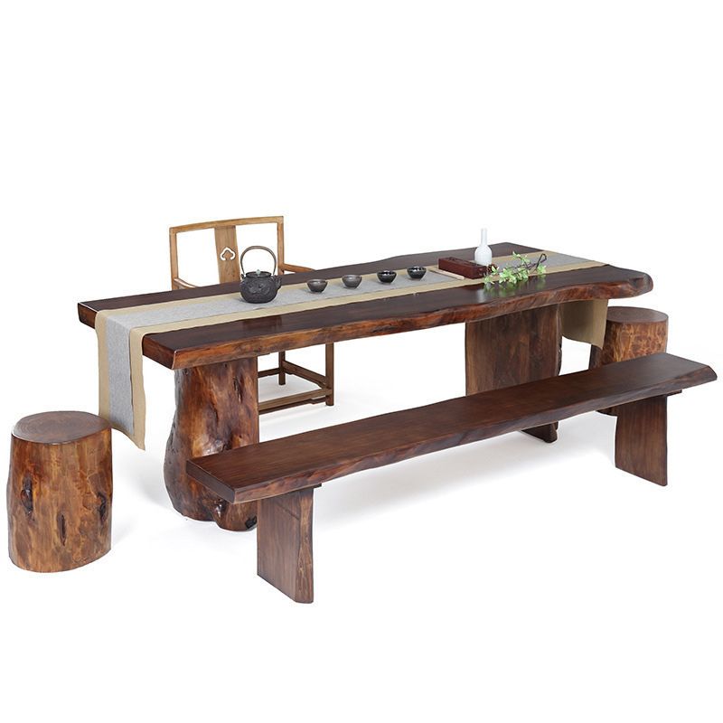 Rectangle Solid Wood Coffee Table Dark Brown Abstract Cocktail Table