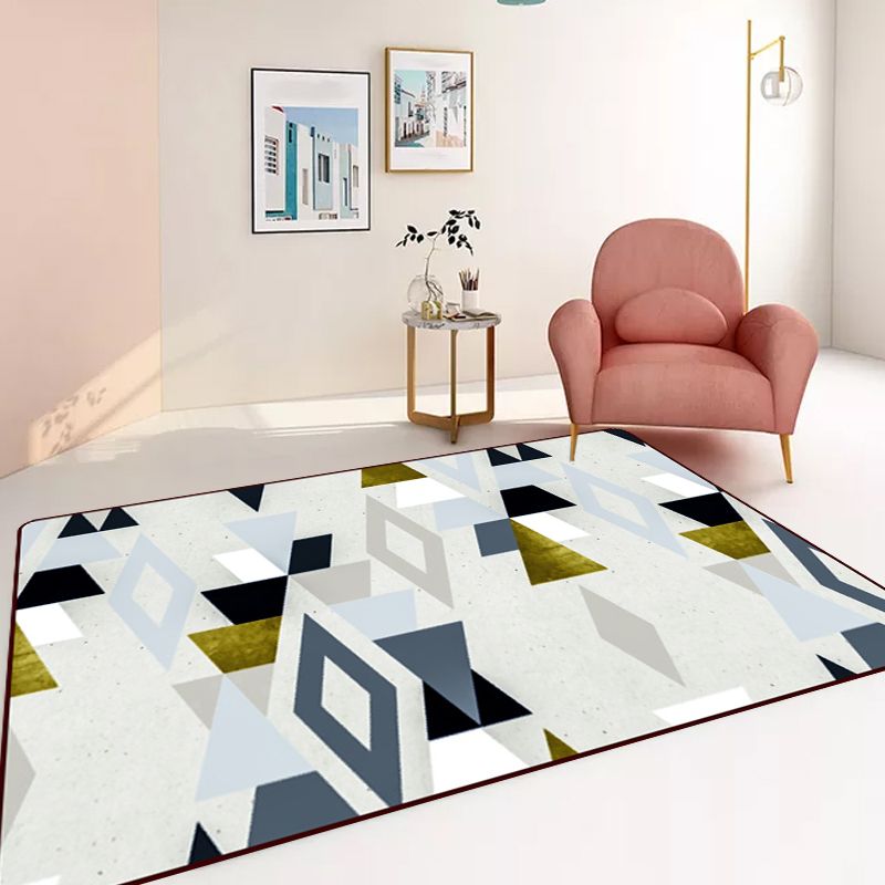 Grey Bedroom Rug Modern Geometric Diamond Pattern Area Rug Polyester Pet Friendly Carpet