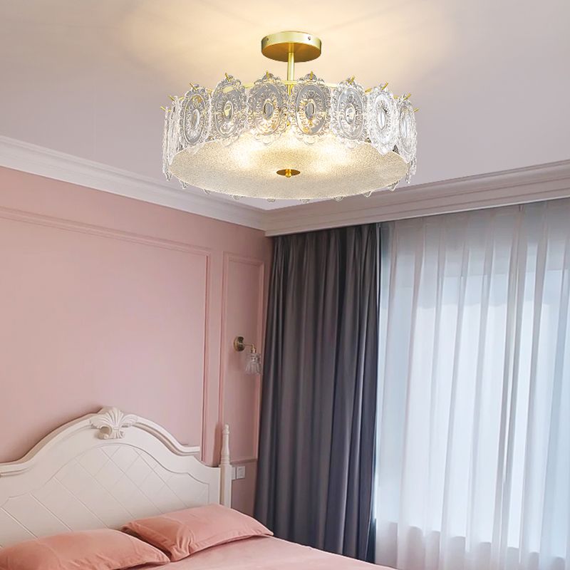 Modern Metal Flush Mount Circle Shape Ceiling Light with Glass Shade for Living Room