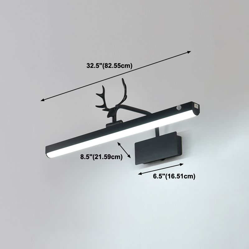 Metal Linear Shade Wall Sconce Modern Style 1 Light Mirror Wall Light Fixture in Black