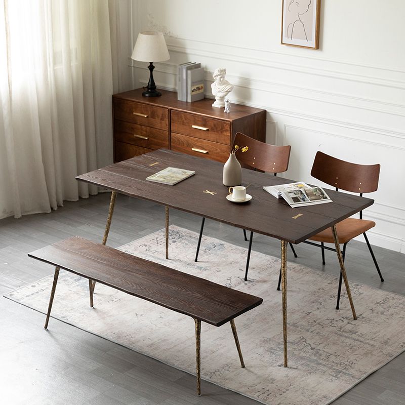 Rectangle Wood Color Dining Table Oak Solid Wood Table Luxury with 4 Legs