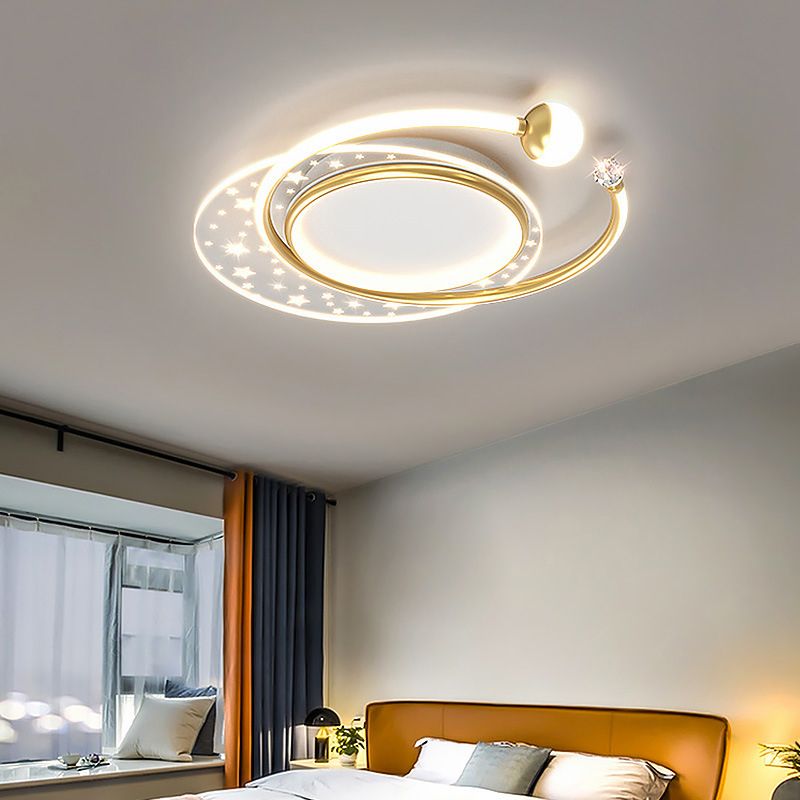 Modern Flush Mount Gold Metal LED Ceiling Light Fixture for Bedroom
