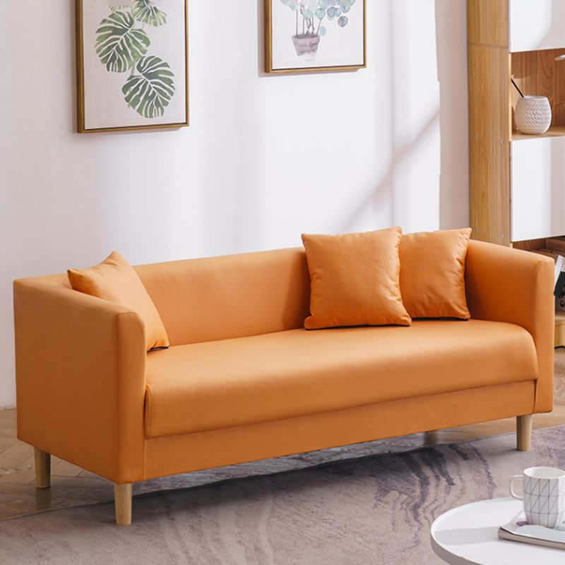 Faux Leather Tuxedo Arm Sofa Scandinavian Single Cushion Sofa with Pillows