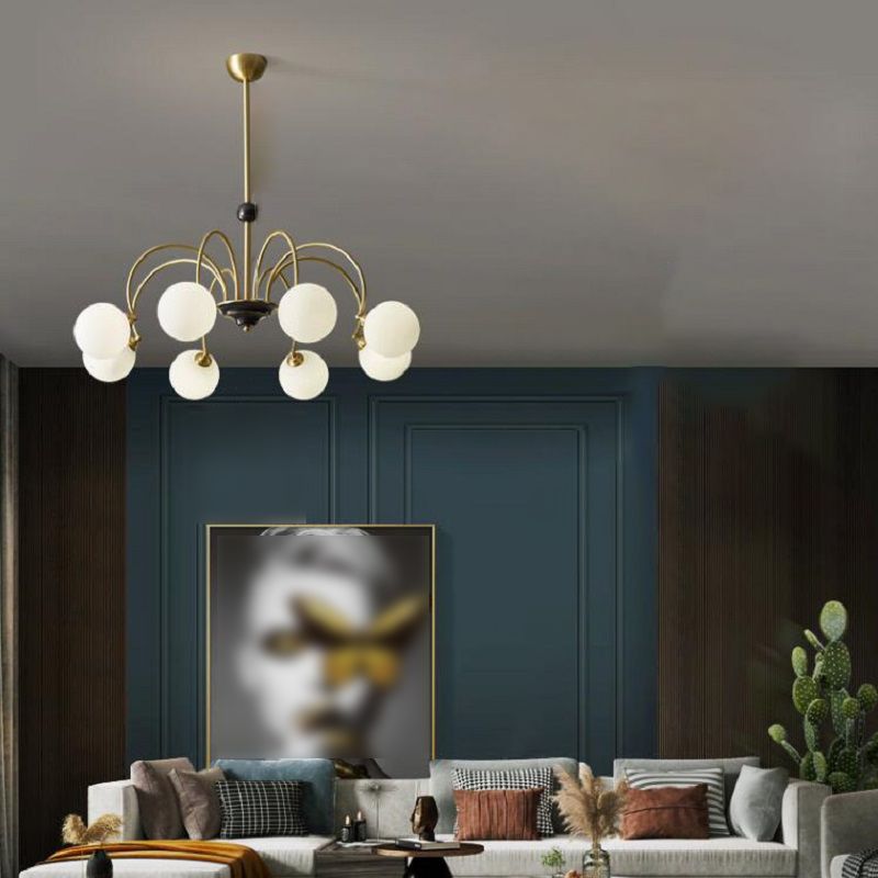 Modern Style Gold Chandelier Light Fixture Globe Shape Glass Hanging Light