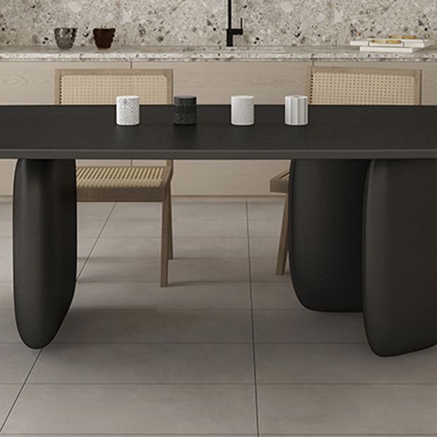 Rectangle Minimalist Dining Table Black Solid Wood Fixed Table for Restaurant