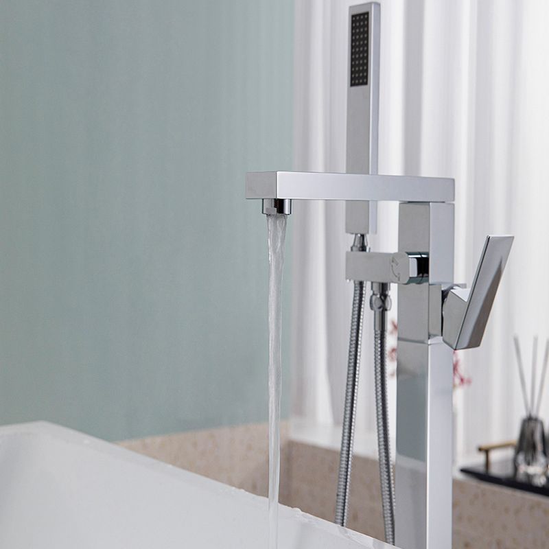 Bathroom Freestanding Tub Filler Floor Mounted One Handle Fixed Faucet with Hose