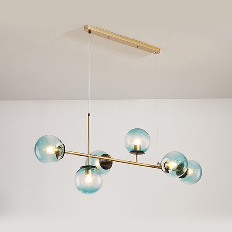 46 - Inch 6 - Light Island Pendant Iron and Glass Ball Shade Ceiling Fixture