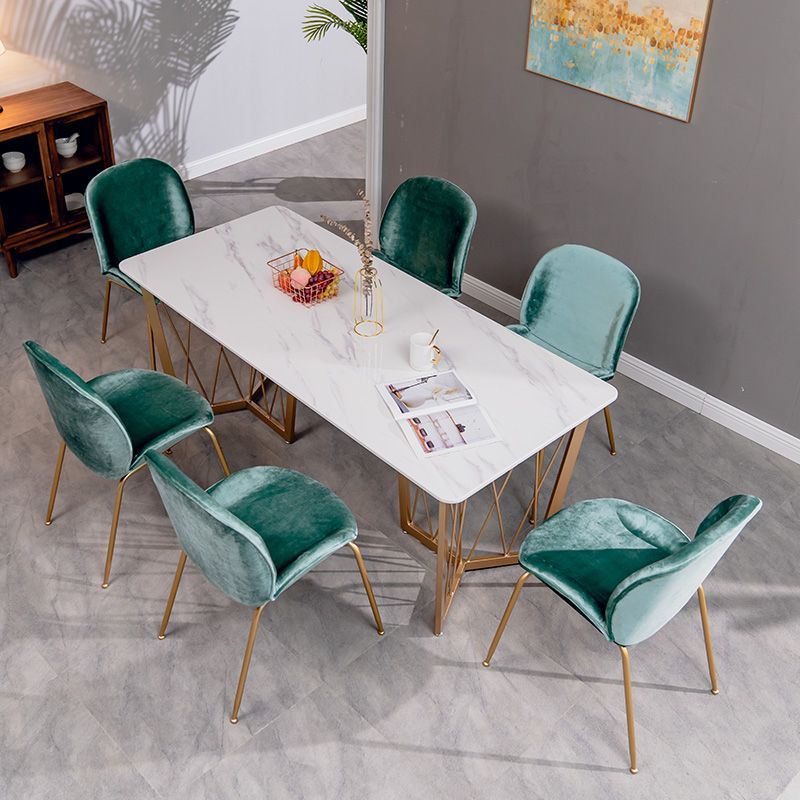 Contemporary Rectangle Dinette Set 1/2/4/5/7 Pieces White Marble Dining Table Set