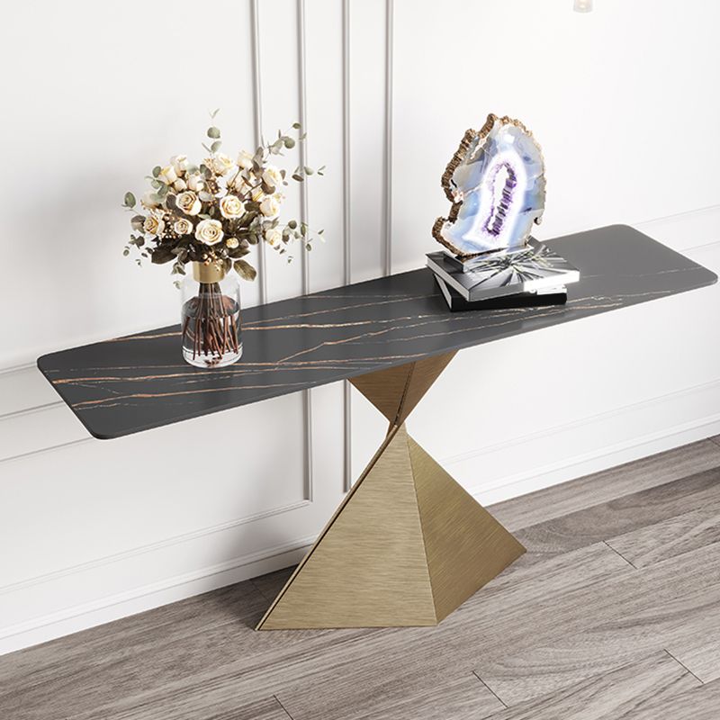 Modern Rectangular Console Table Stone Console Sofa Table in Gold and Black
