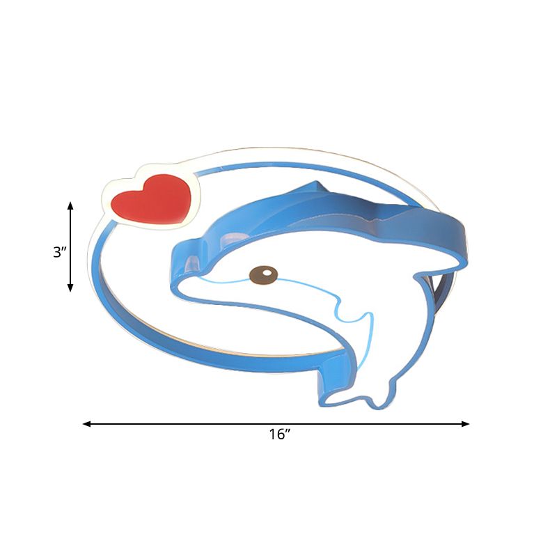 Blue Dolphin Flush Light Fixture Cartoon LED Acrylic Ceiling Flush Mount in Warm/White Light for Nursery