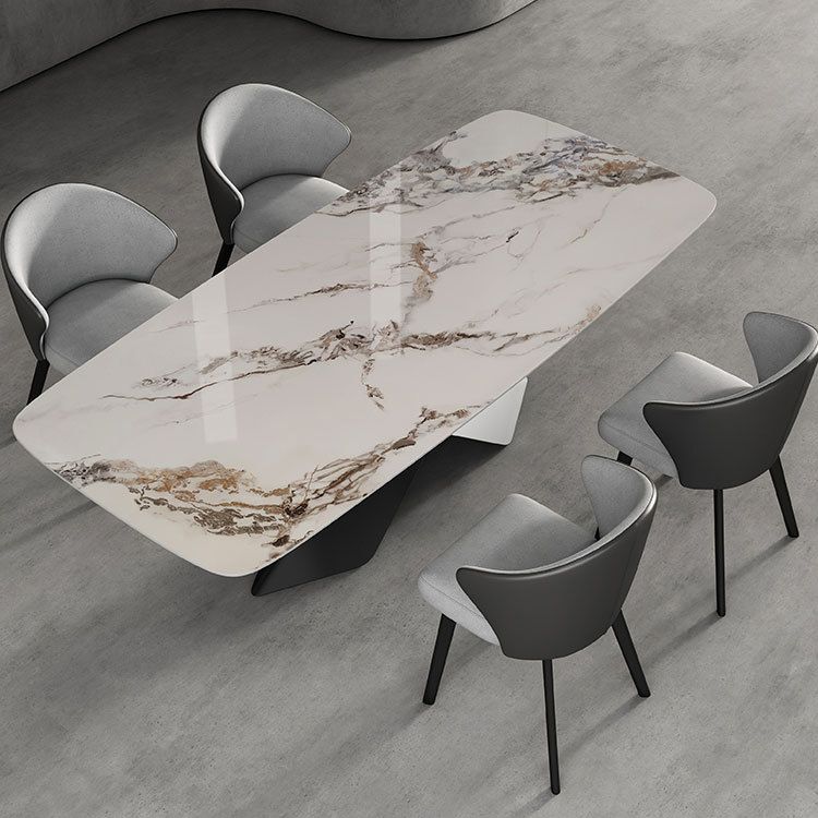 Juego de comedor de rectángulo de piedra sinterizada moderna altura estándar Piernas negras Juego de comidas en el hogar