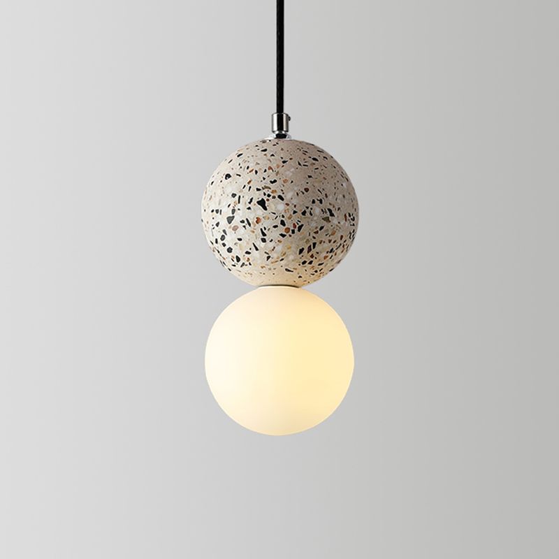 Round Pendant Light Minimalistic Frosted Glass 1 Bulb Dining Room Suspension Light with Terrazzo Decor