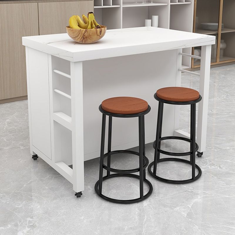 Faux Marble Top Kitchen Island Cart Modern Rectangle with 2 Drawers