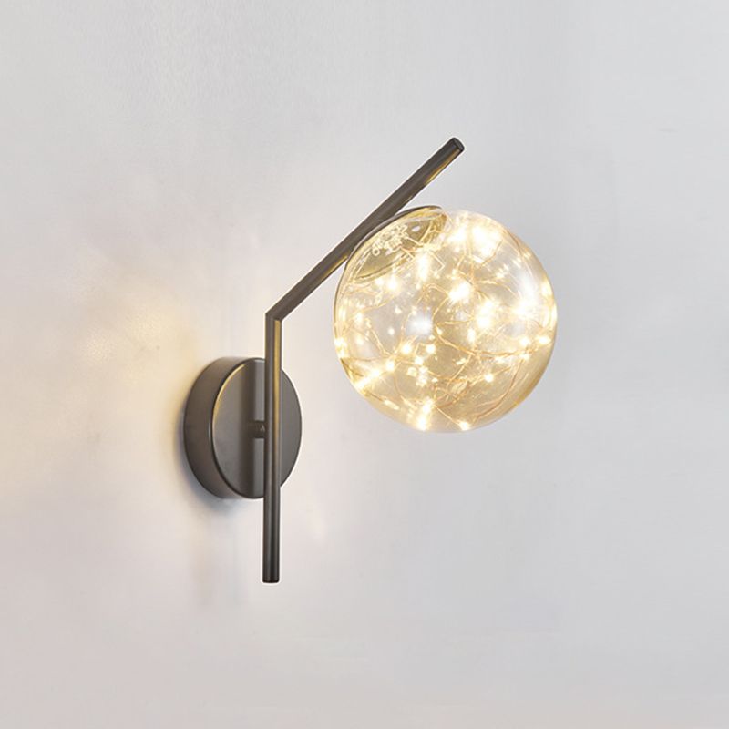 Wrought Iron LED Wall Lamp in Modern Creative Style Glass Globe Wall Light for Bedroom