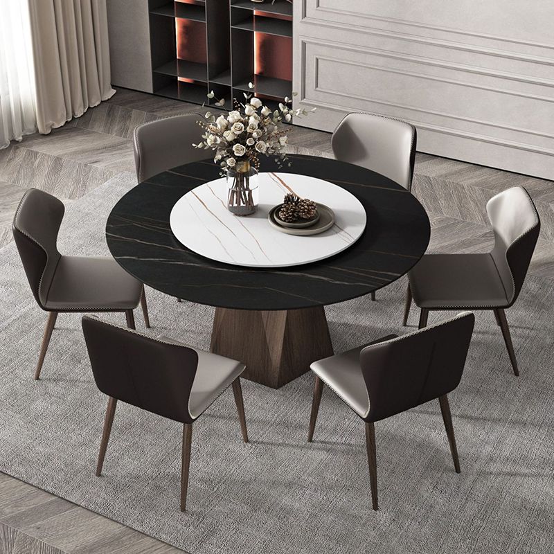 Stone Top Dining Table Contemporary Dining Table with Brown Pedestal Base