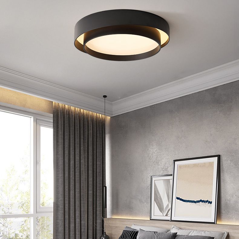 LED Simplicité moderne Flush Mount Wrought Iron Circular Ceiling Light with Acrylic Shade