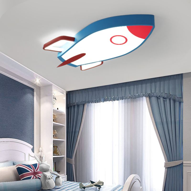 Rocket Shade Bedroom Ceiling Flush Mount Acrylic LED Cartoon Style Blue Flush Pendant Light in Warm/White Light